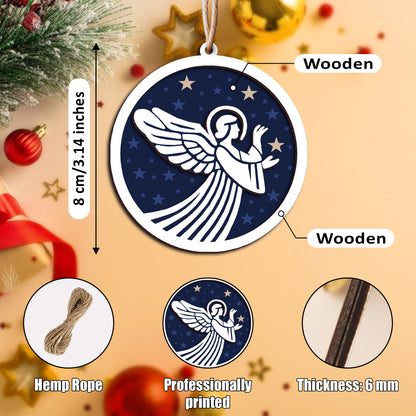 Angel in Starry Night Layered Wooden Ornament
