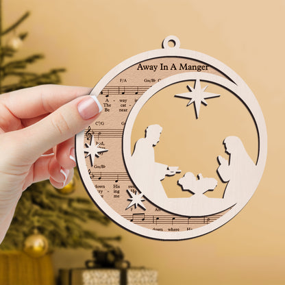 Away In Manger - Special Round Shape Layered Wooden Ornament