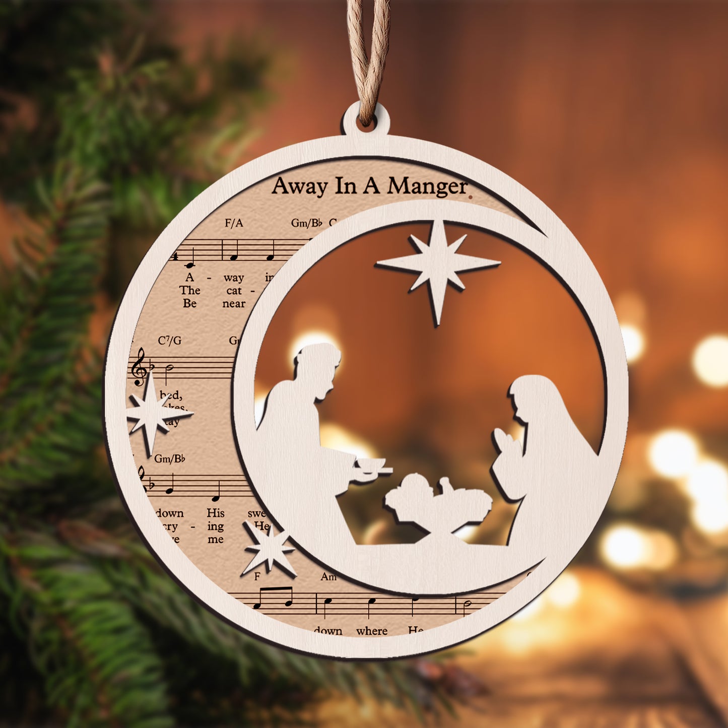 Away In Manger - Special Round Shape Layered Wooden Ornament