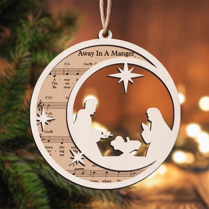 Away In Manger - Special Round Shape Layered Wooden Ornament