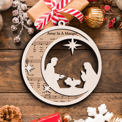 Away In Manger - Special Round Shape Layered Wooden Ornament