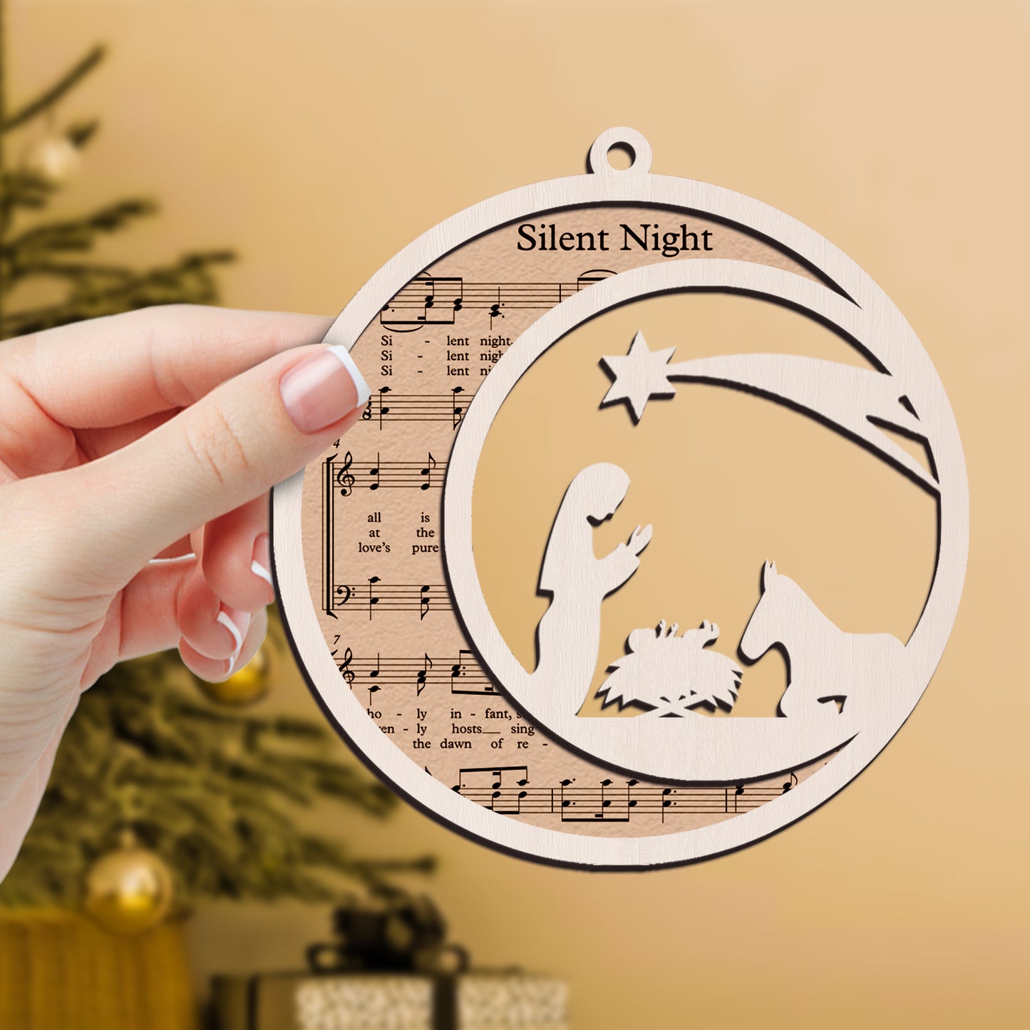 Silent Night - Special Round Shape Layered Wooden Ornament