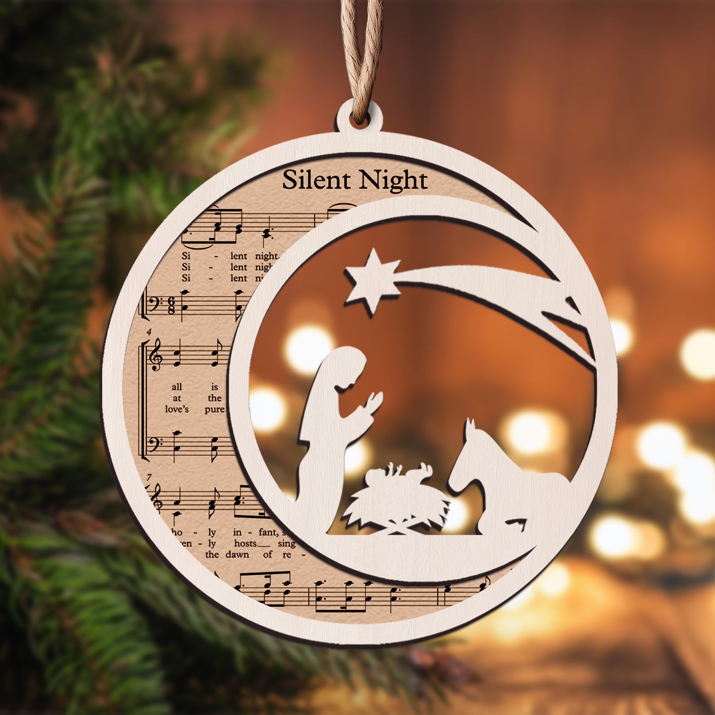 Silent Night - Special Round Shape Layered Wooden Ornament