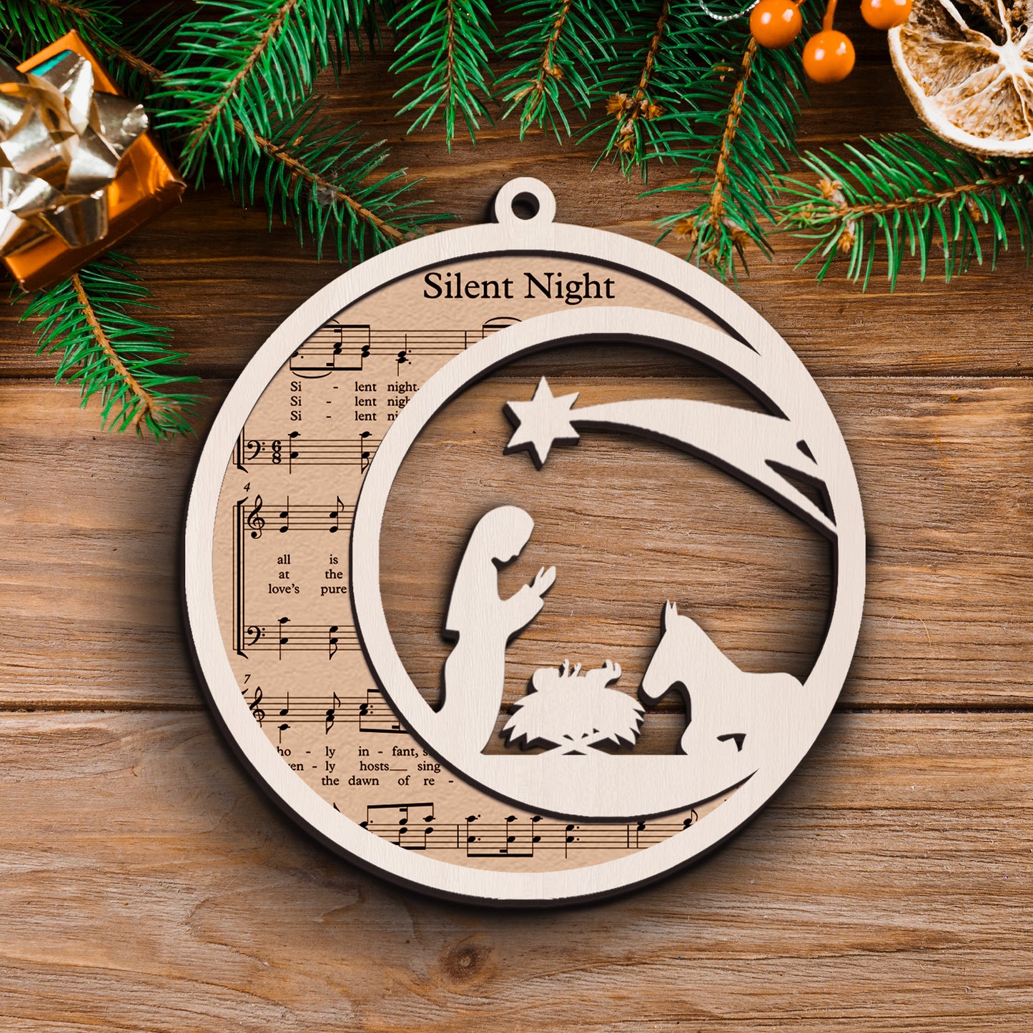Silent Night - Special Round Shape Layered Wooden Ornament