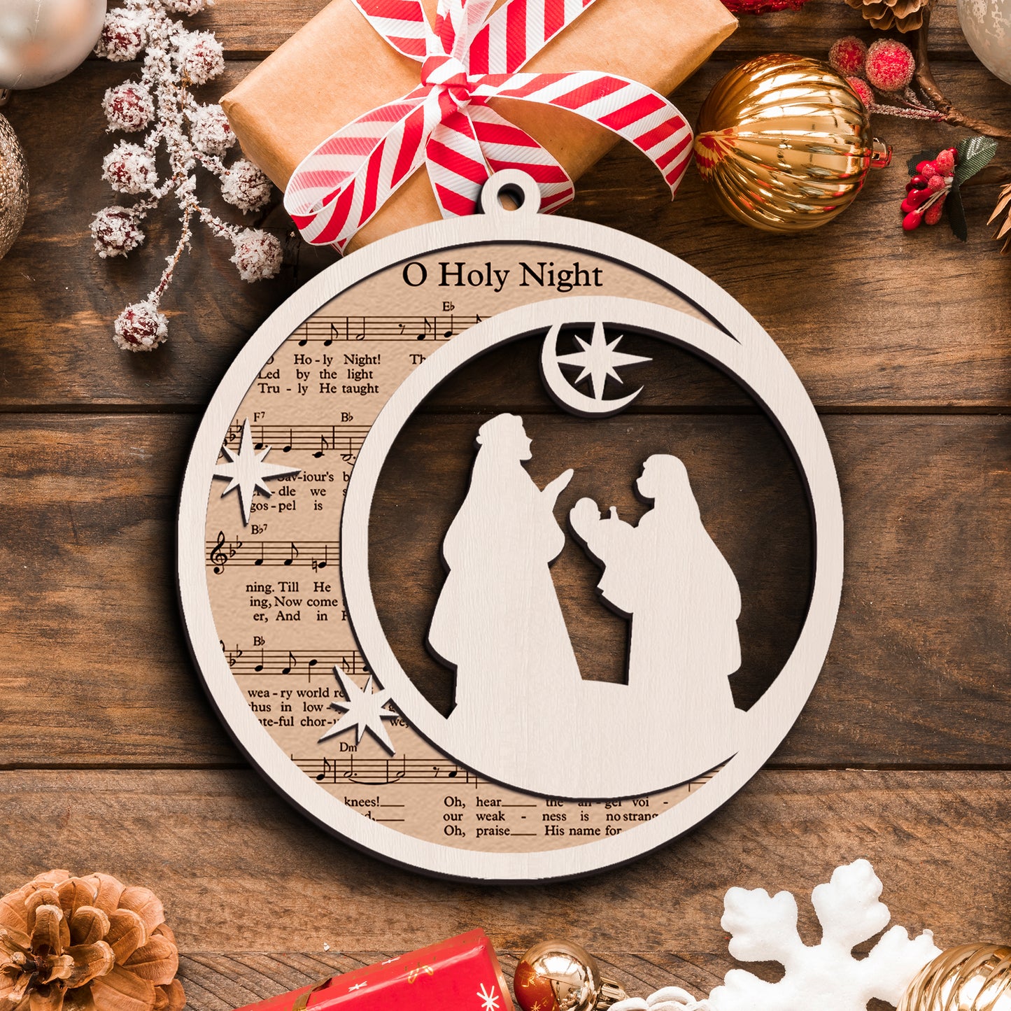 O Holy Night - Special Round Shape Layered Wooden Ornament