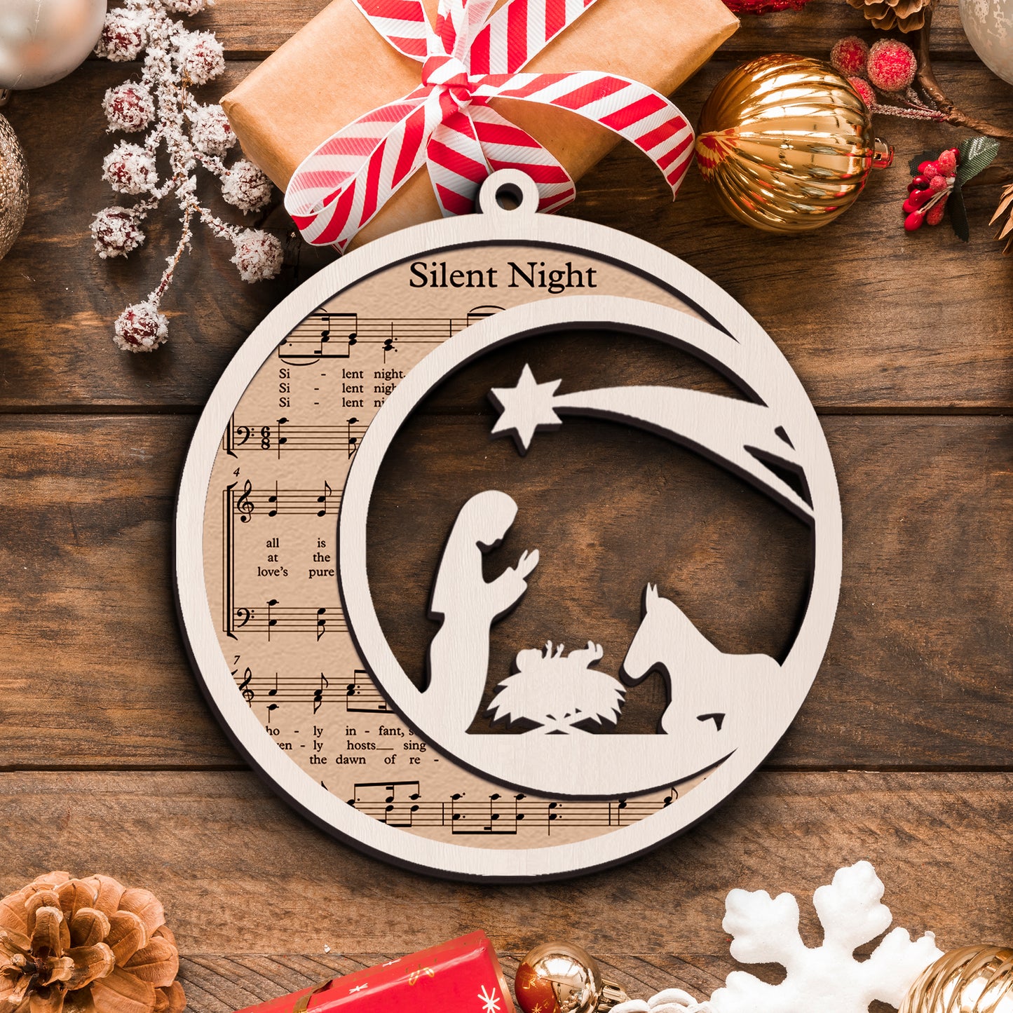 Silent Night - Special Round Shape Layered Wooden Ornament