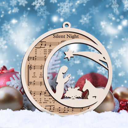 Silent Night - Special Round Shape Layered Wooden Ornament