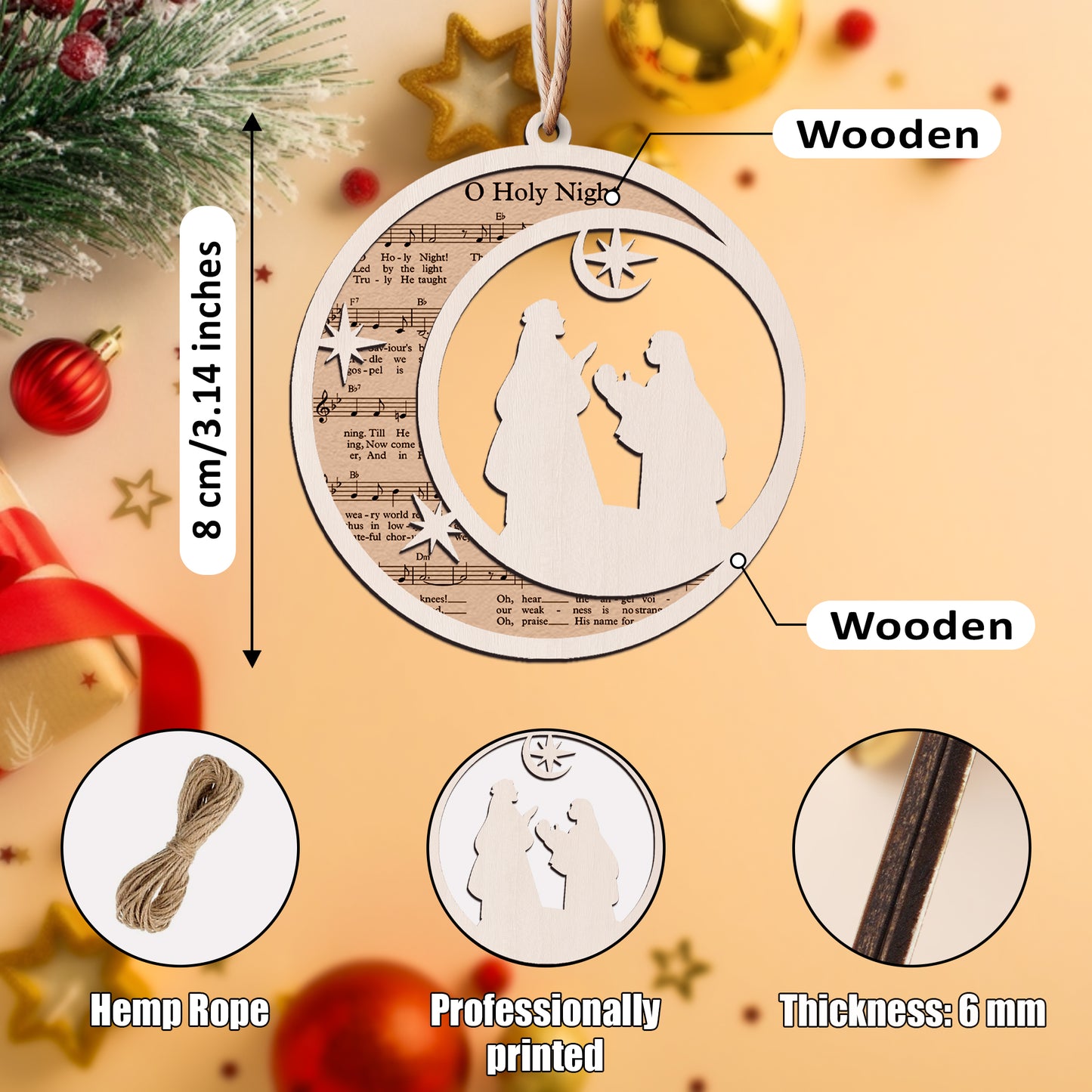 O Holy Night - Special Round Shape Layered Wooden Ornament