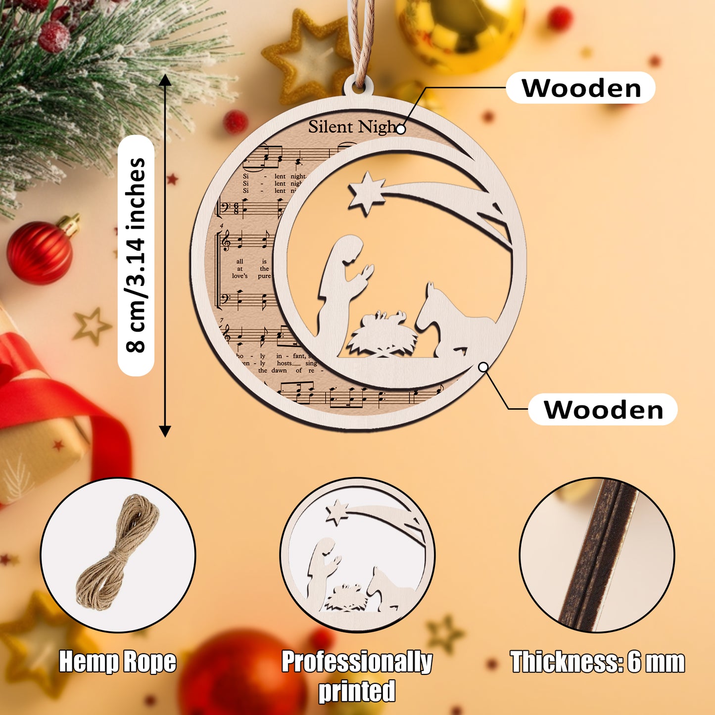 Silent Night - Special Round Shape Layered Wooden Ornament