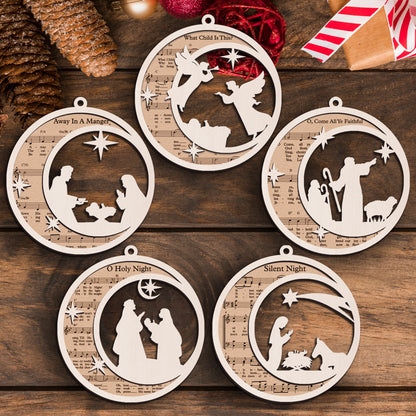 Nativity Scene Christmas Wooden Ornament - Set of 5