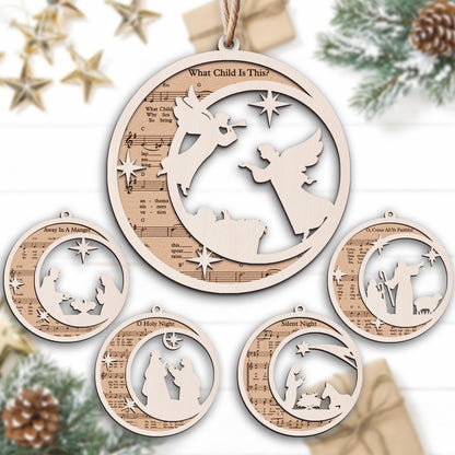 Nativity Scene Christmas Wooden Ornament - Set of 5