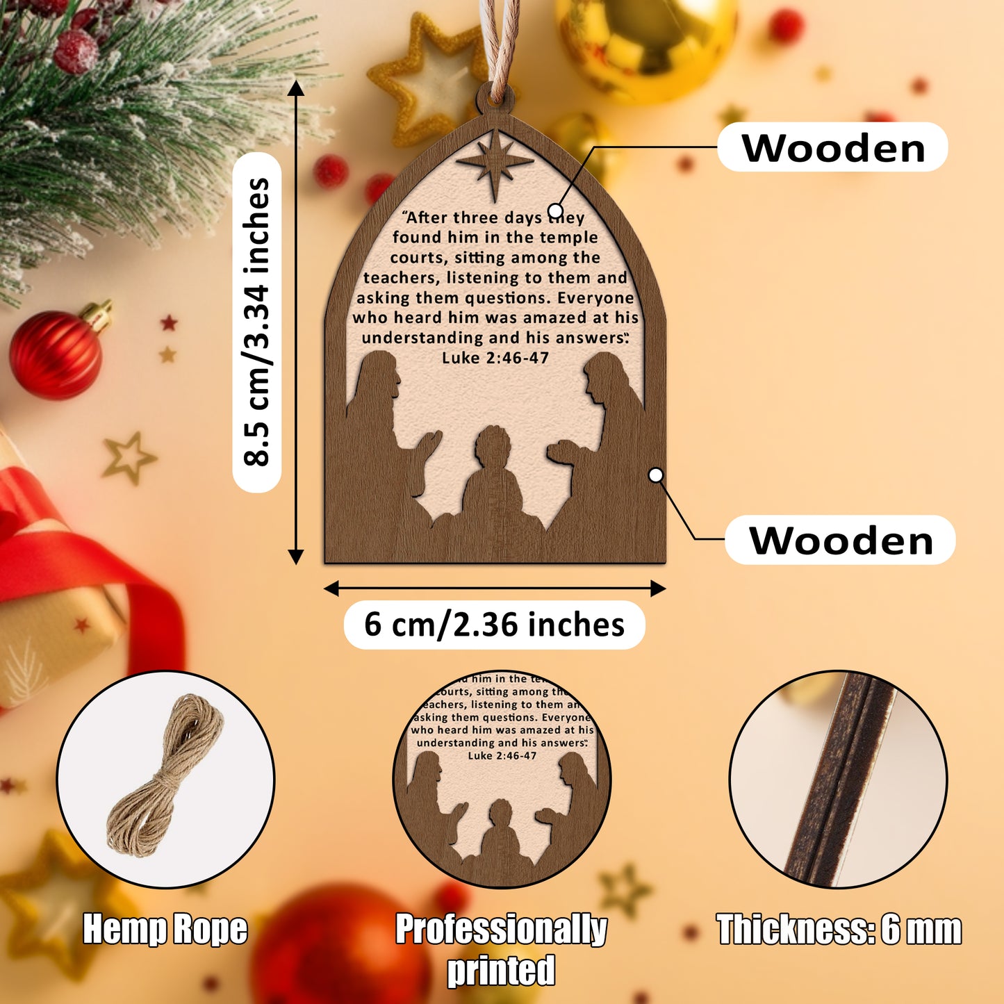 Layered Nativity Scene with Bible Verse Wooden Ornament - Set of 5