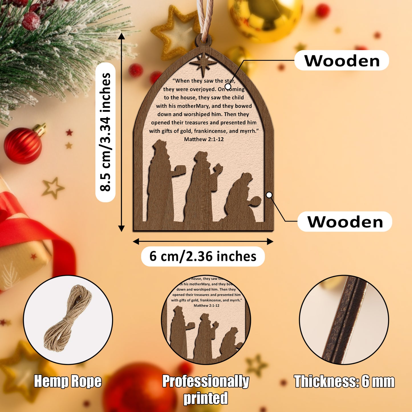 Wise Men Nativity Scene Wooden Ornament