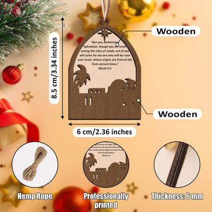 Bethlehem Scene with Star and Bible Verse Wooden Ornament