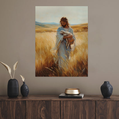 Christian Holding Sheep Poster Wall Art