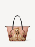 Rosa Mystica PU Leather Tote Bag - Christian Tote Bag, front view