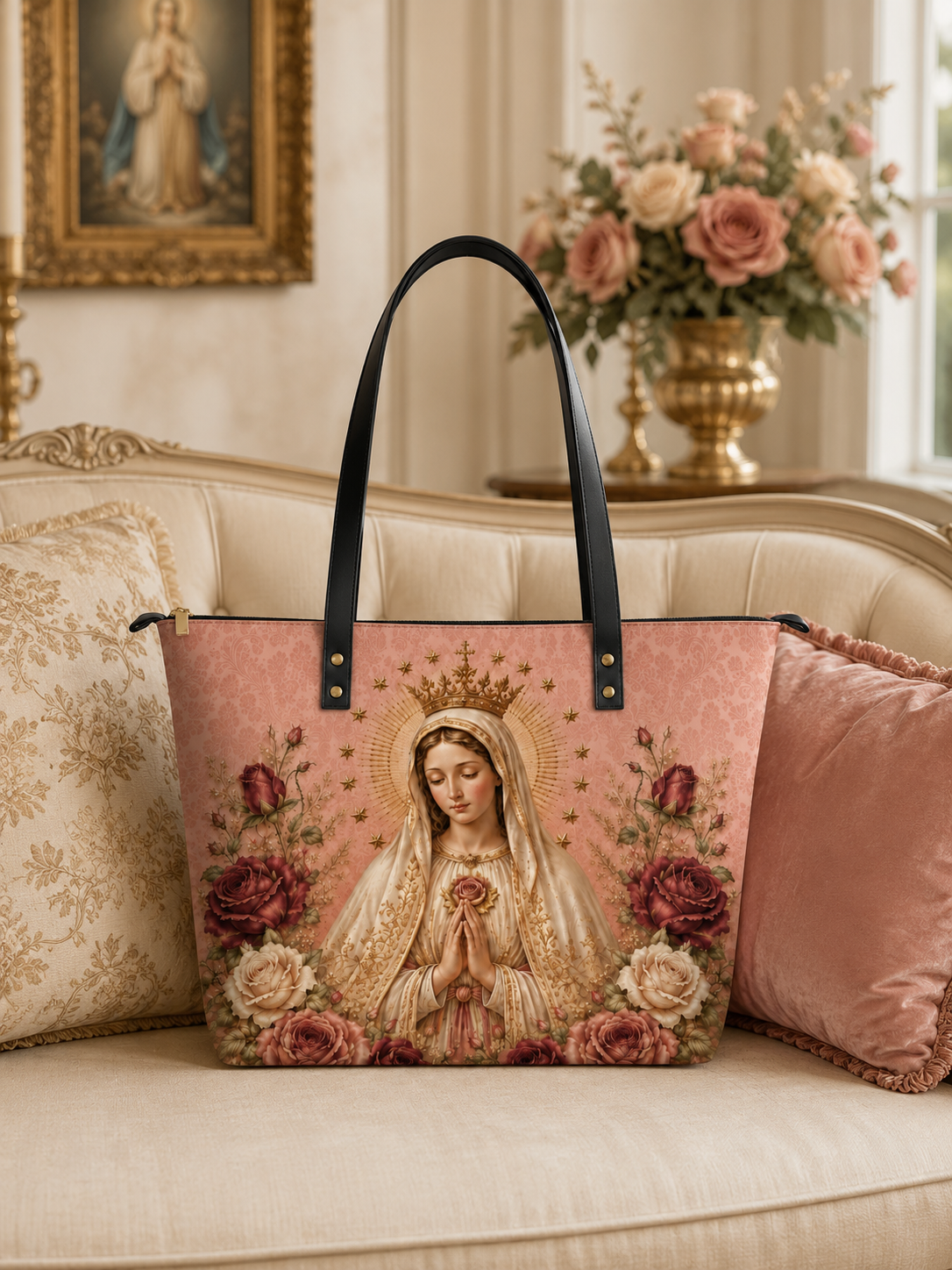 "Rosa Mystica"  Leather Tote Bag