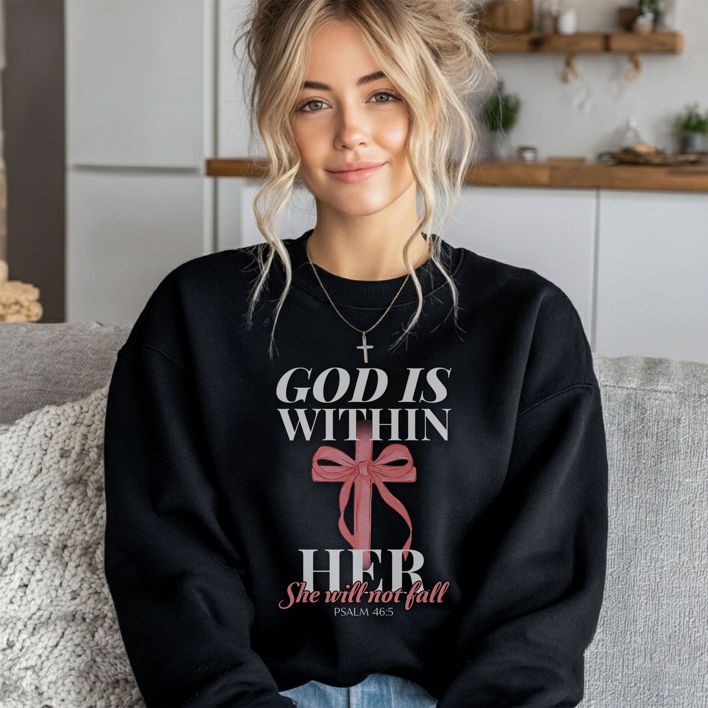 Within Her, She Will Not Fall Christian Sweatshirt