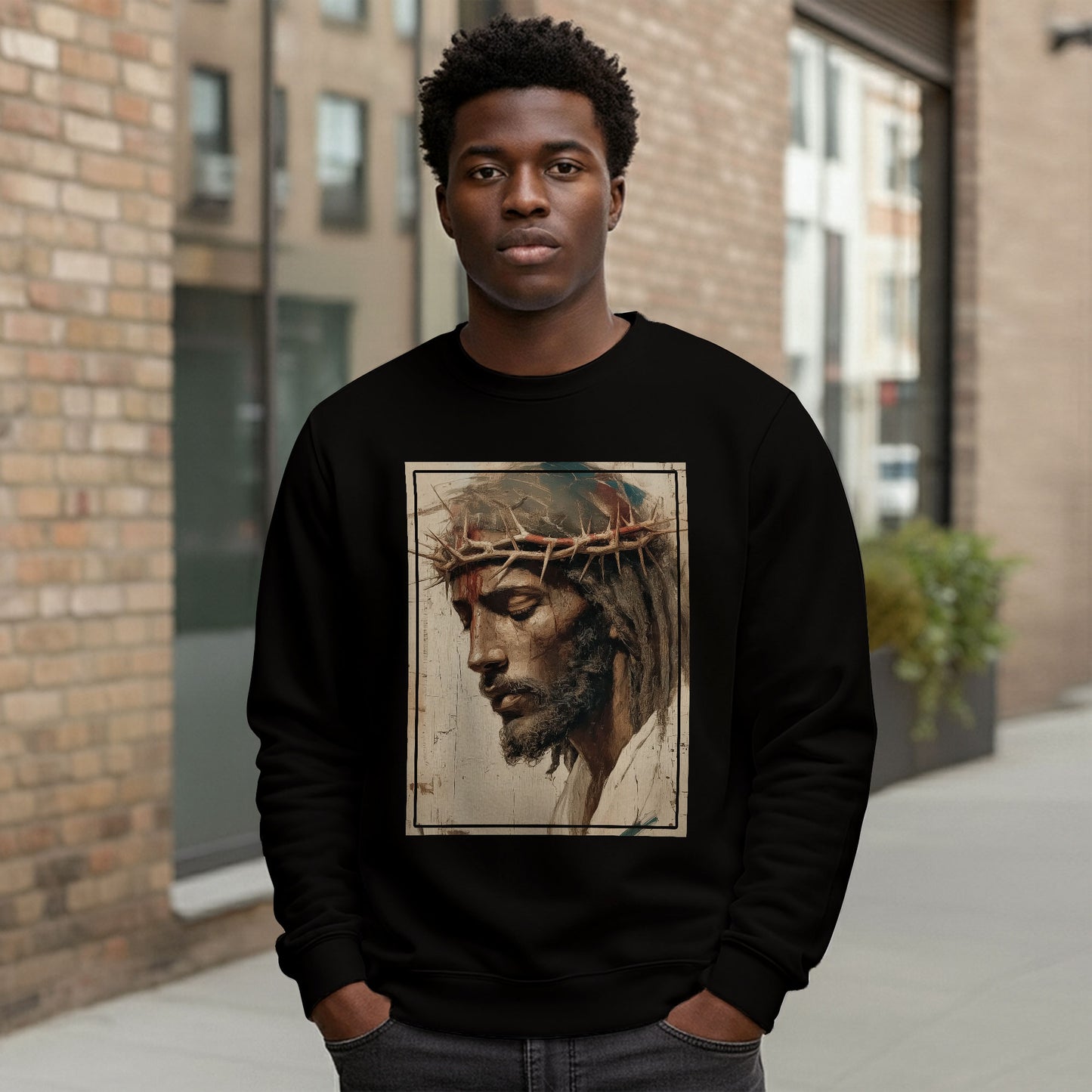 Black Jesus Shirt Face Of Jesus Cross With Crown Sweatshirt