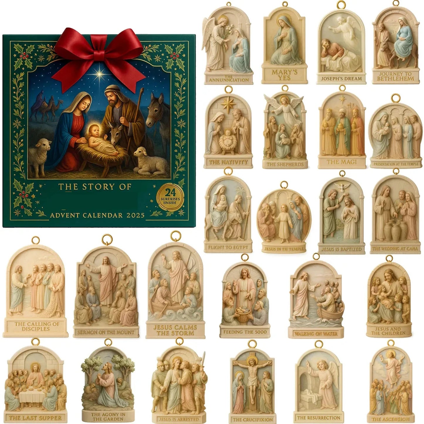 Jesus Advent Calendar – 24-Day Christmas Nativity Countdown Ornaments