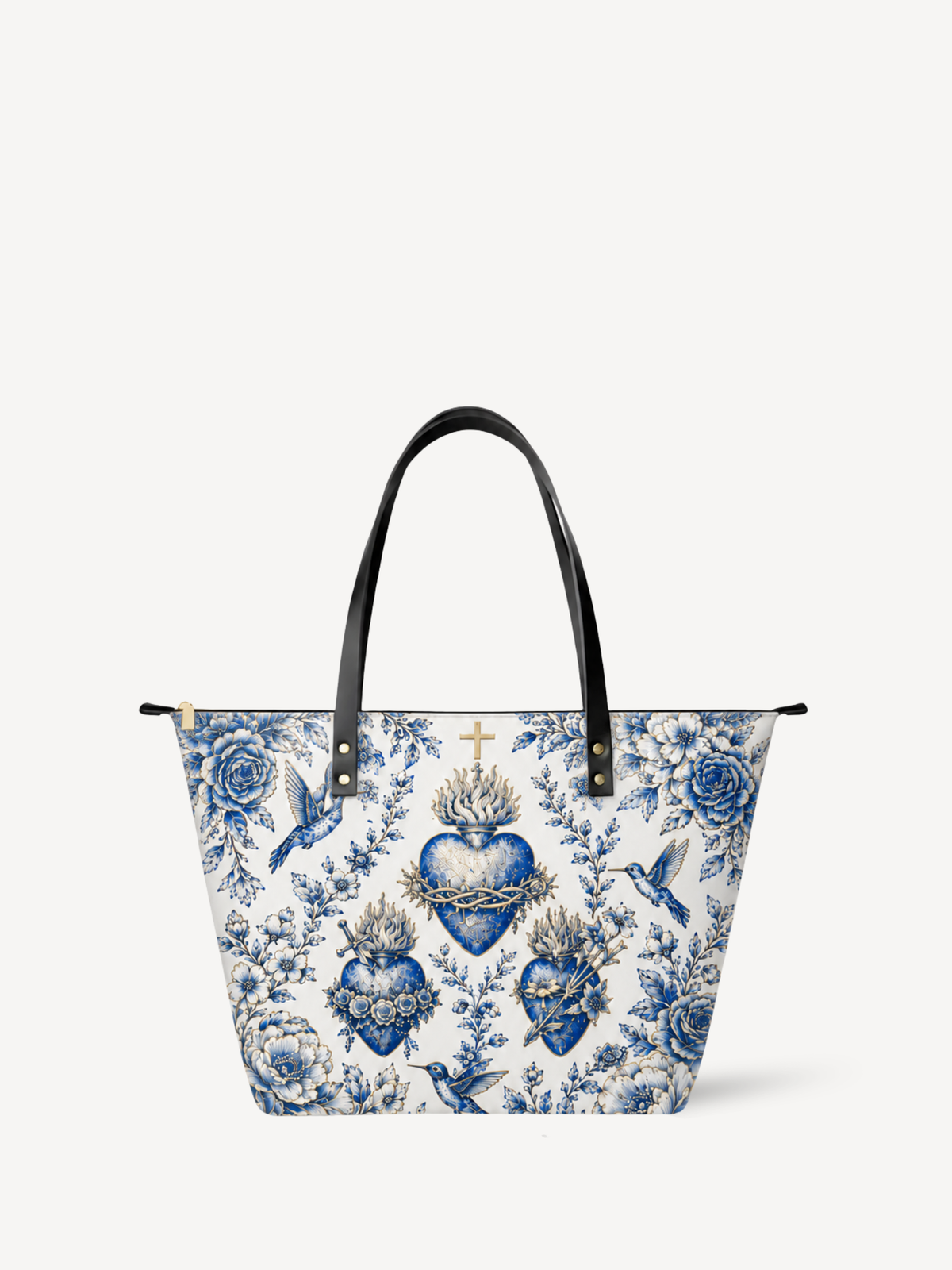 Sacred Heart PU Leather Tote Bag - Christian Tote Bag, front view