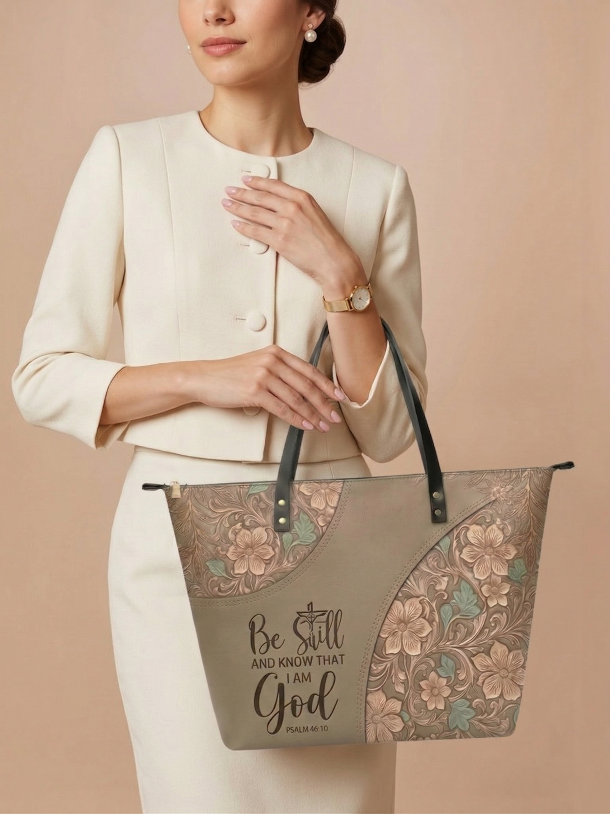 Still & Trust PU Leather Tote Bag - Christian Tote Bag, styled in the home