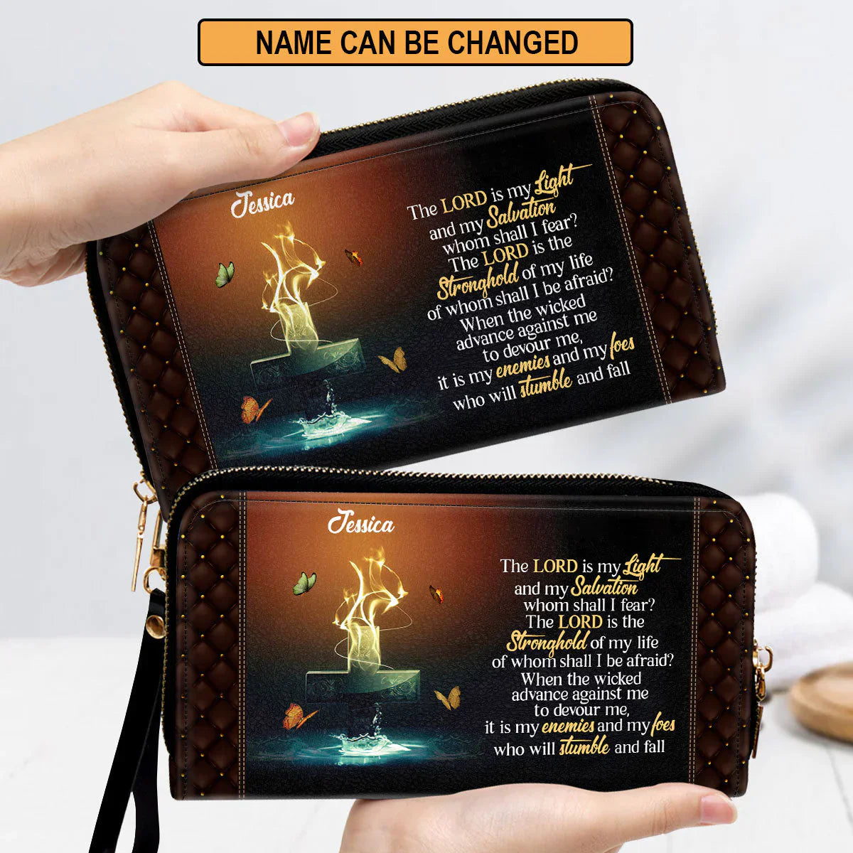 Christianartbag Clutch Purse, The Lord Is The Stronghold Of My Life Clutch Purse For Women, Personalized Name, Christian Gifts For Women, CAB05091223.