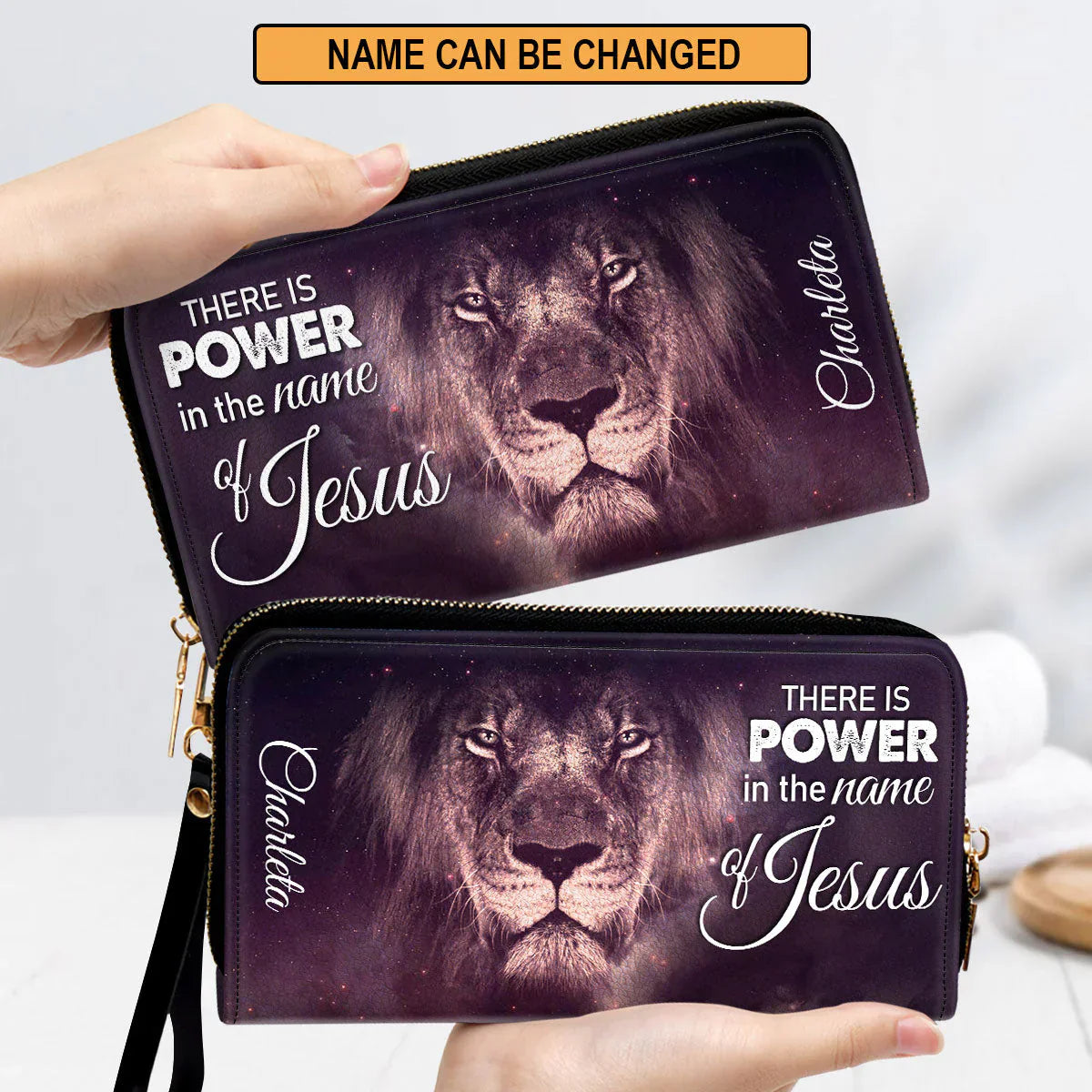 Christianartbag Clutch Purse, There Is Power In The Name Of Jesus, The Lion Of Judah Clutch Purse For Women, Personalized Name, Christian Gifts For Women, CAB20091223.