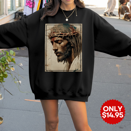 Black Jesus Shirt Face Of Jesus Cross With Crown Sweatshirt
