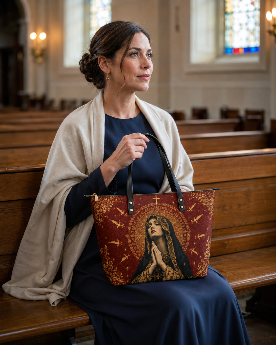 "Virgin Mary" Leather Tote Bag