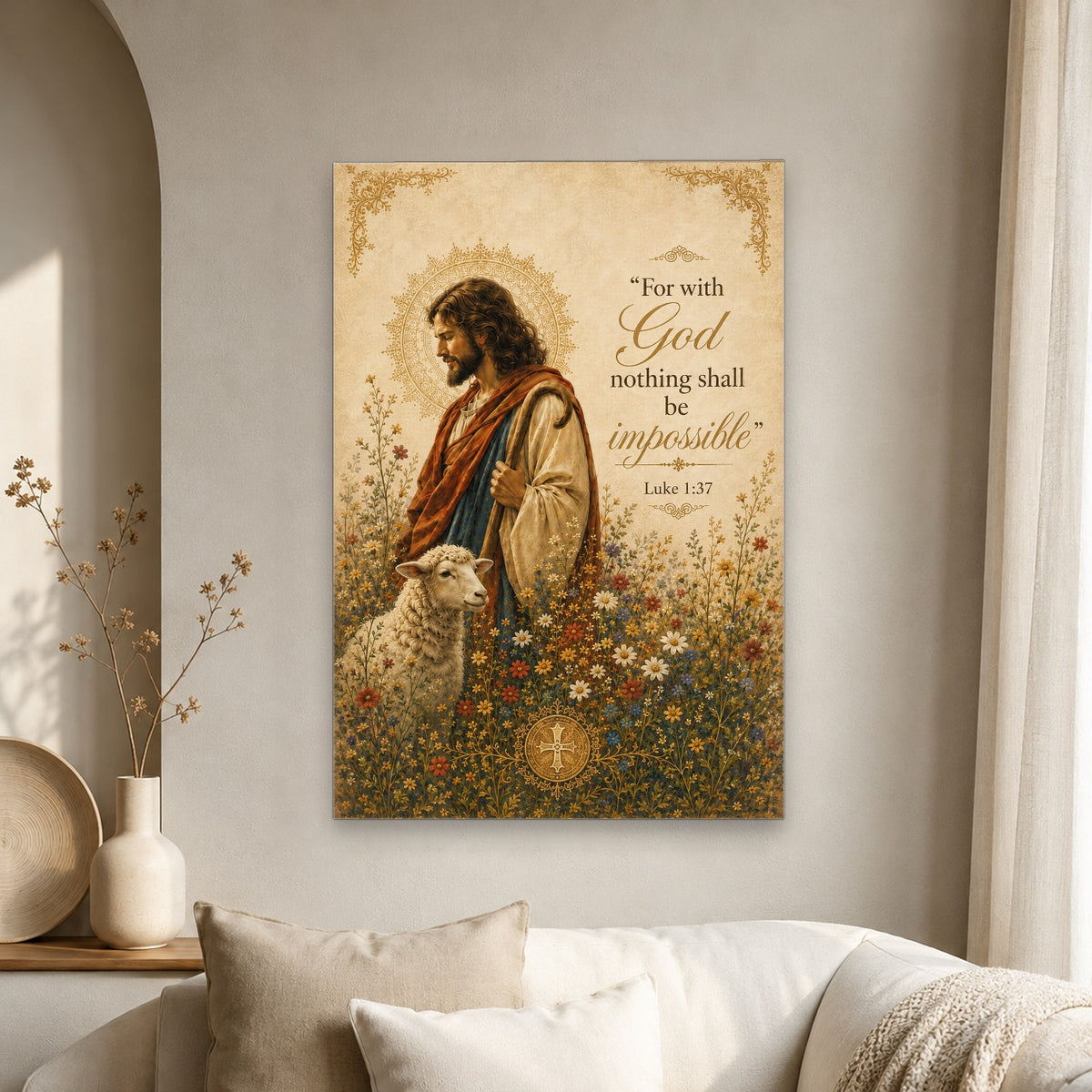 Agnus Dei Canvas Wall Art - Catholic Wall Art, scale reference