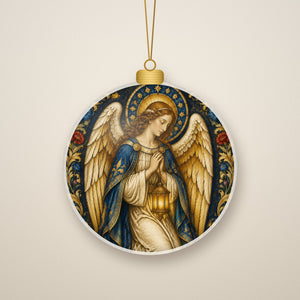 Ala Custodis Ceramic Ornament - Catholic Christmas Ornament, front view