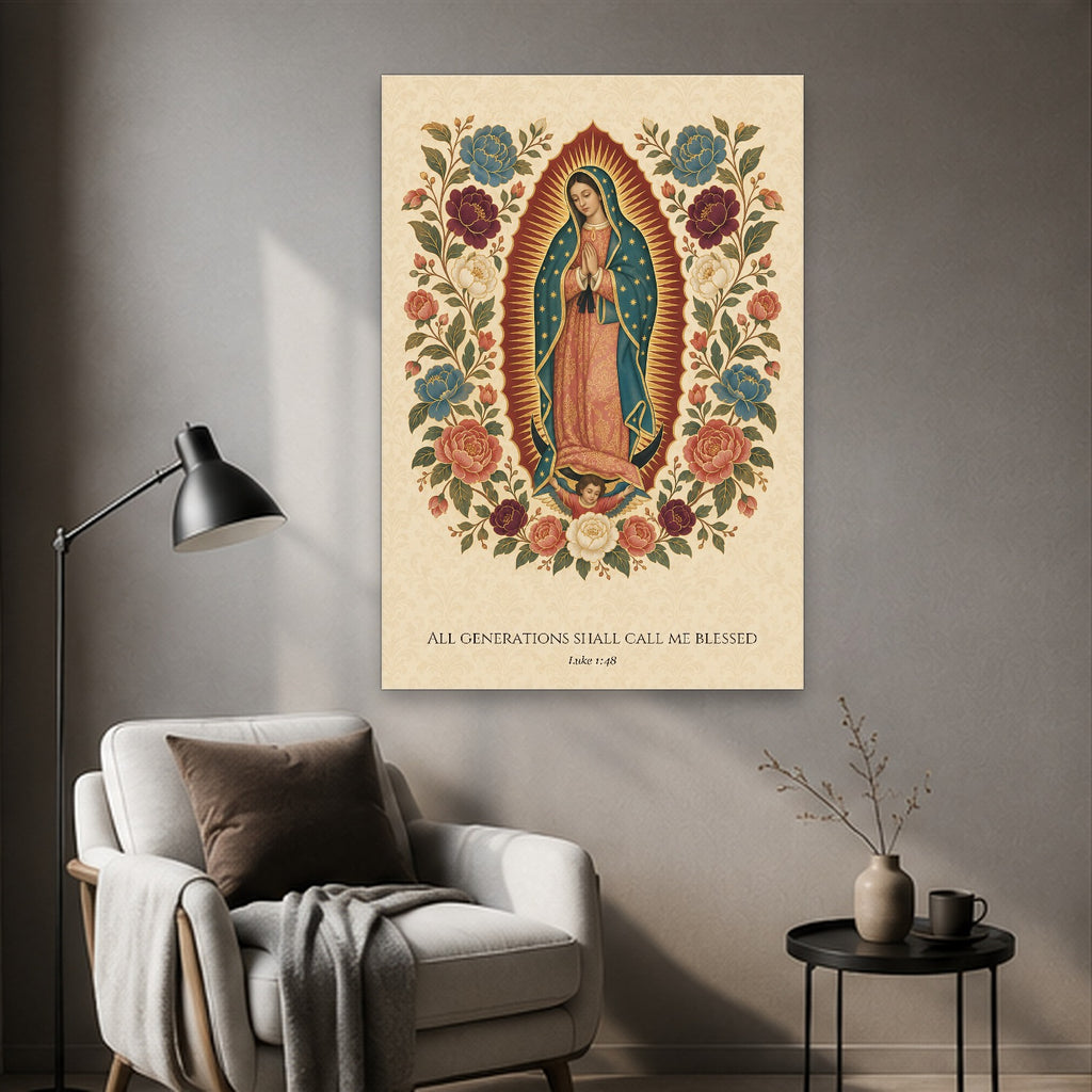 All Generations – Mexican Canvas Wall Art - Catholic Wall Art, styled in the home