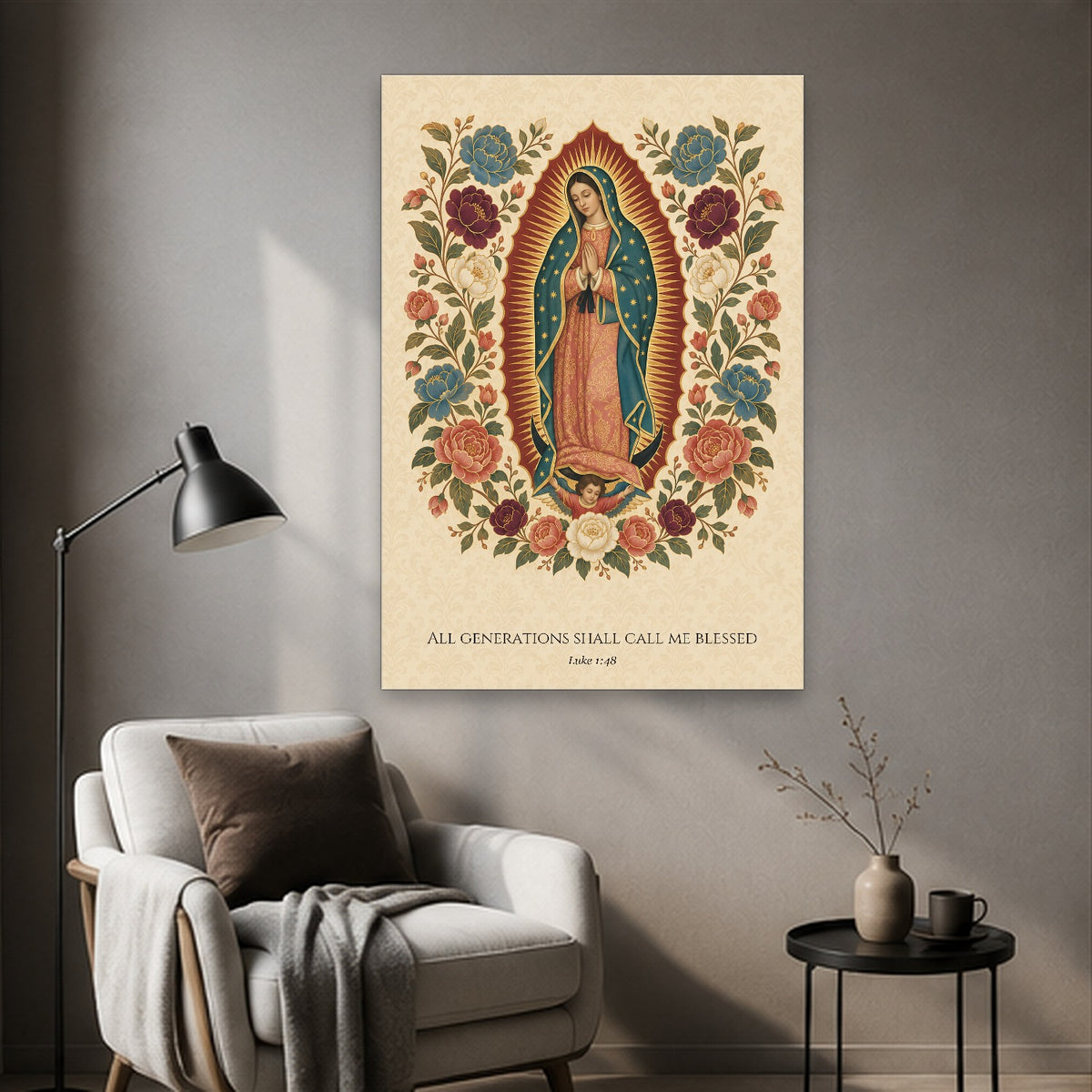 All Generations – Mexican Canvas Wall Art - Catholic Wall Art, styled in the home