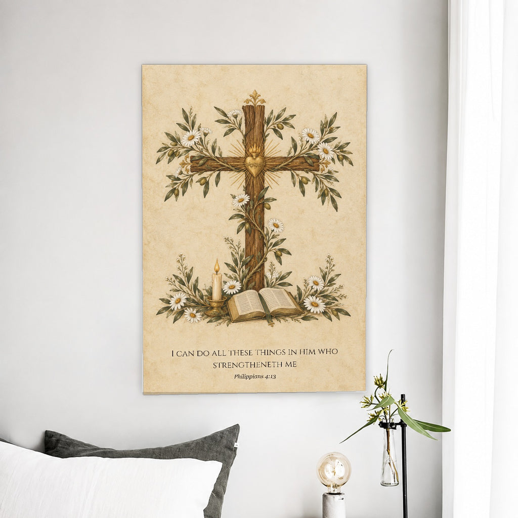 All Things in Him Canvas Wall Art - Catholic Wall Art, detail view