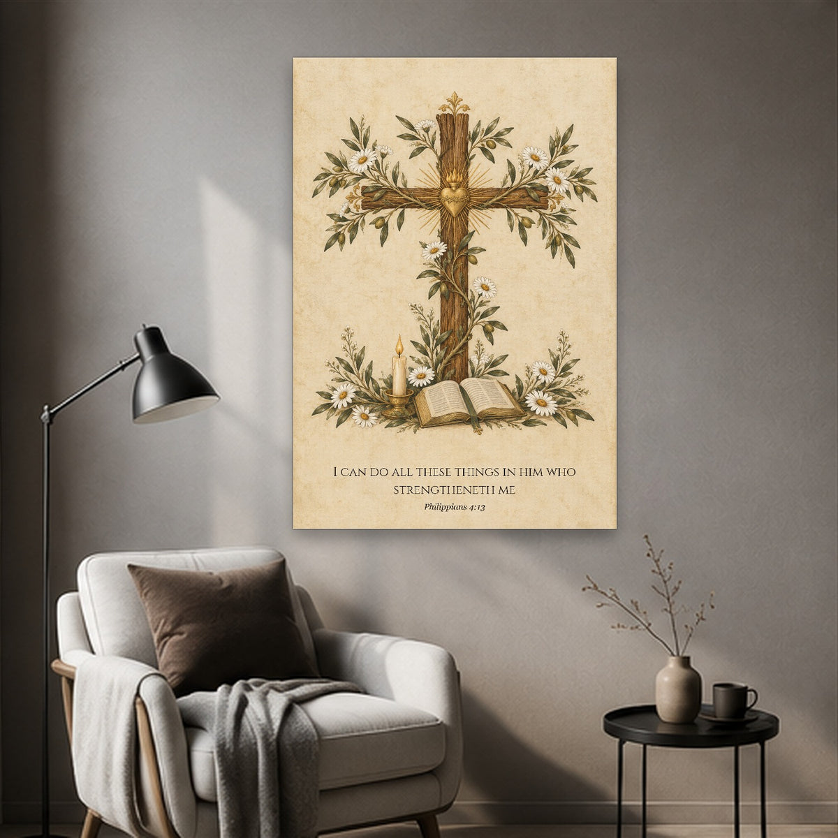 All Things in Him Canvas Wall Art - Catholic Wall Art, styled in the home