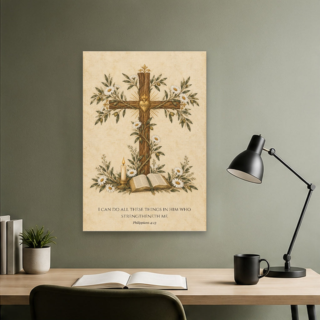 All Things in Him Canvas Wall Art - Catholic Wall Art, close-up of the print
