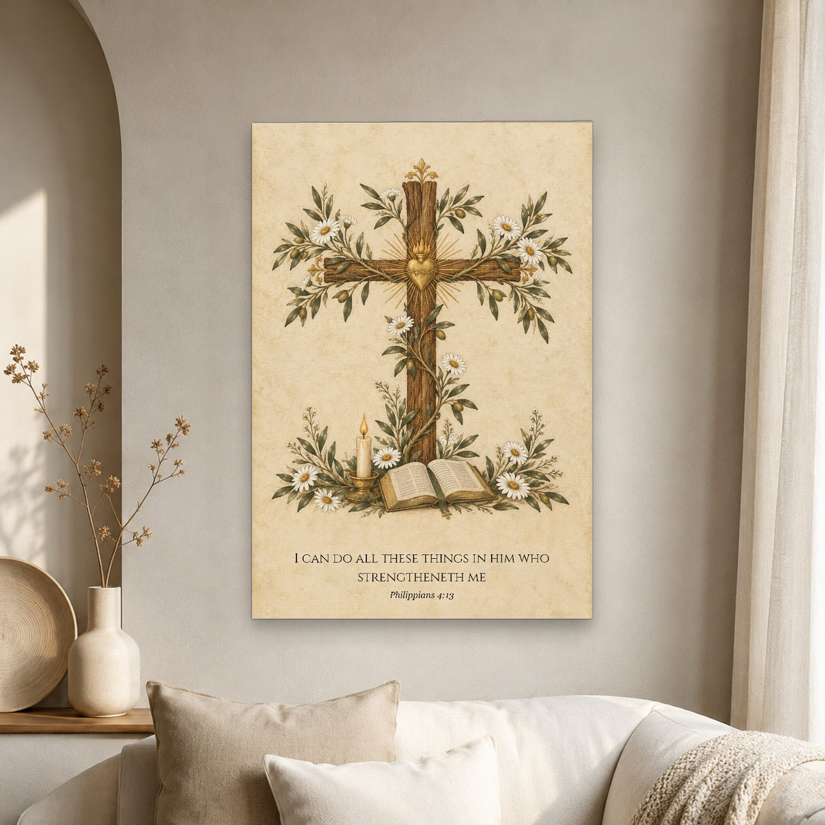 All Things in Him Canvas Wall Art - Catholic Wall Art, scale reference