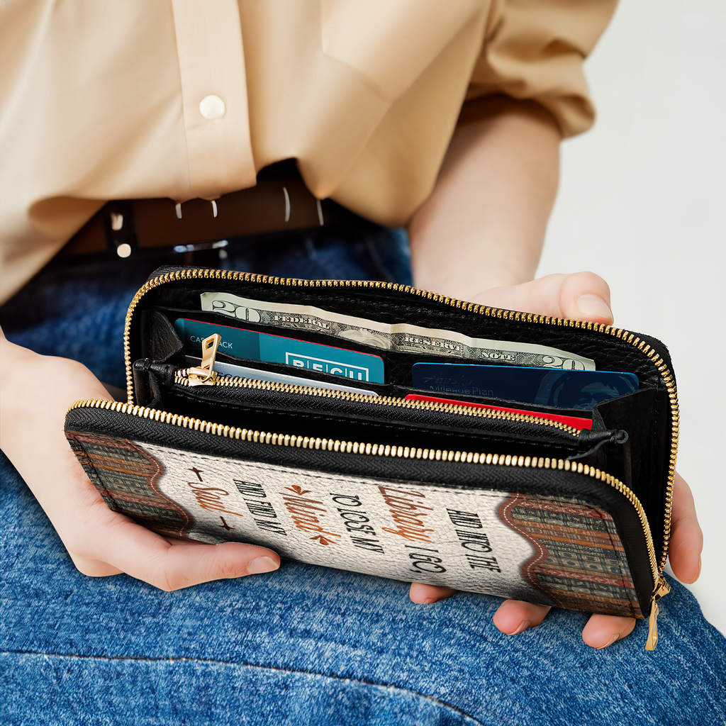 And Into The Library I Go To Lose My Mind And Find My Soul NNRZ02081824TS Zip Around Leather Wallet