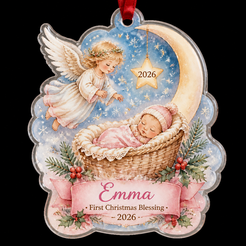 Angel Over The Cradle Acrylic Ornament - Acrylic Christmas Ornament, detail view