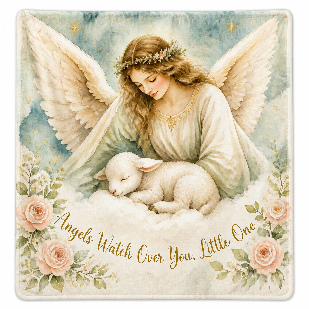 Angel Over The Lamb Fleece Blanket - Christian Blanket, detail view