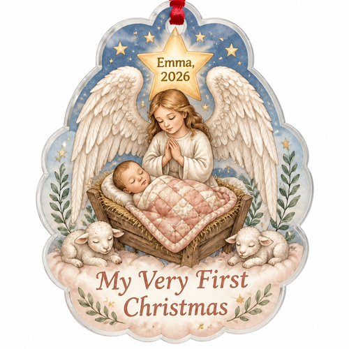 Angel Watch Cradle Acrylic Ornament - Acrylic Christmas Ornament, detail view
