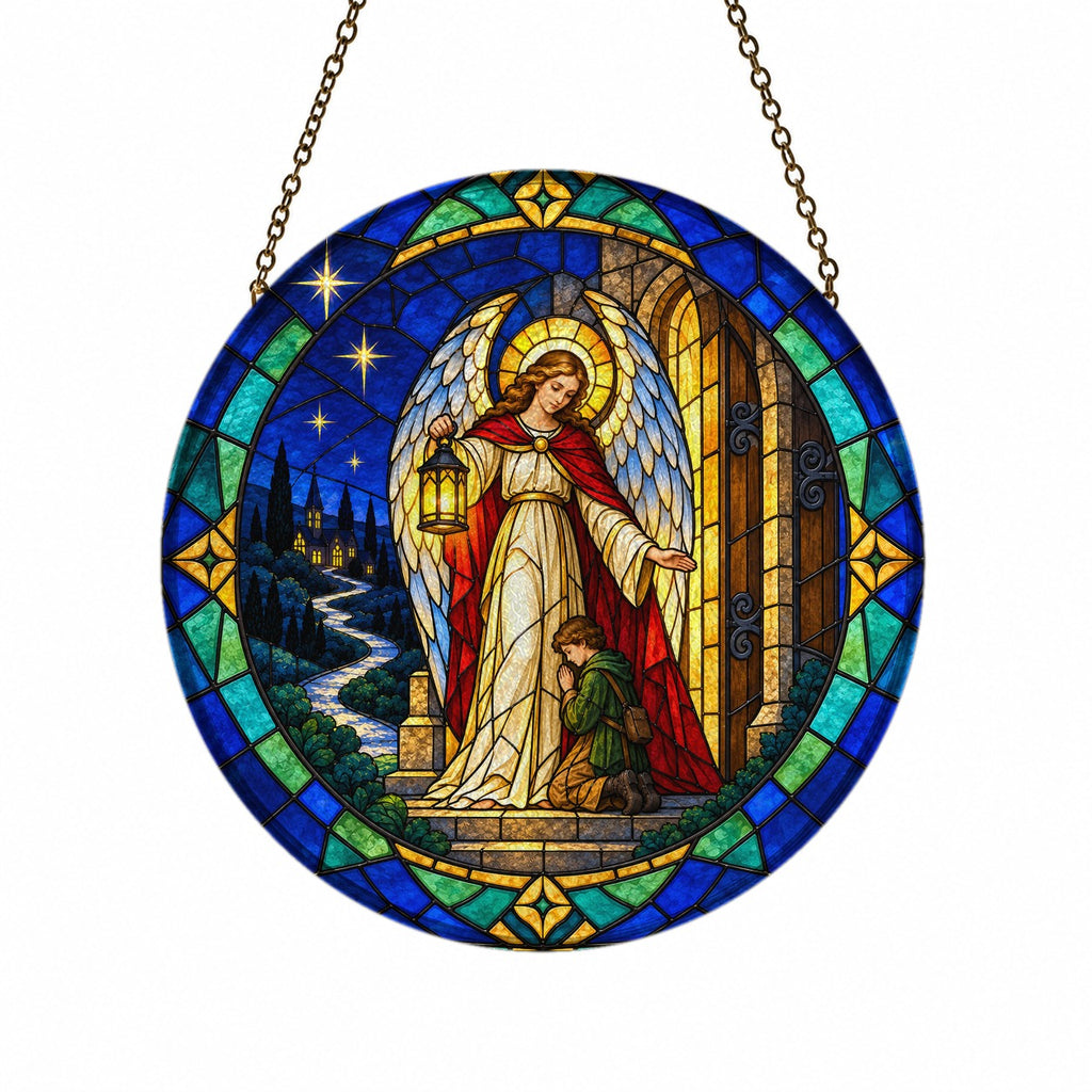 Angele Dei 5 Glass Suncatcher - Catholic Suncatcher, front view