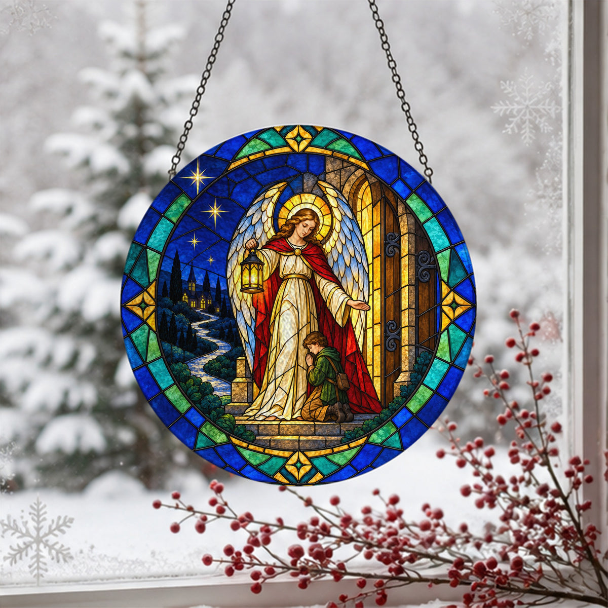 Angele Dei 5 Glass Suncatcher - Catholic Suncatcher, detail view