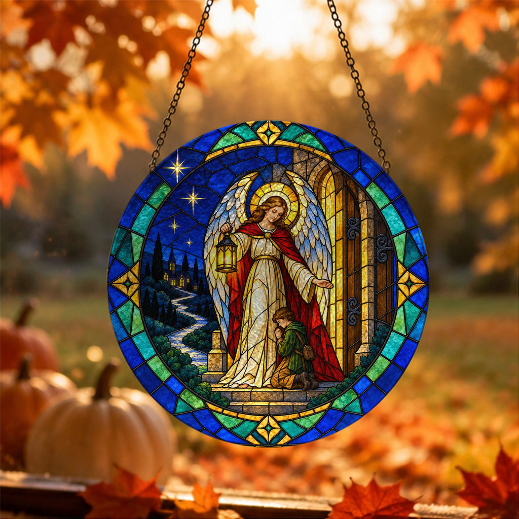 Angele Dei 5 Glass Suncatcher - Catholic Suncatcher, hanging display