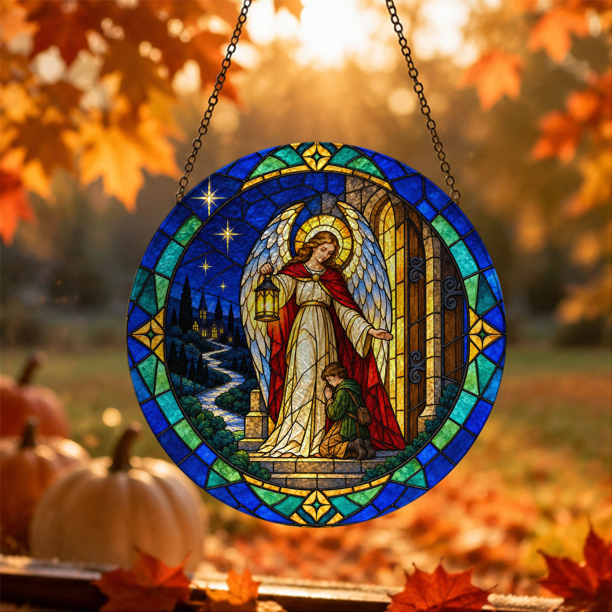 Angele Dei 5 Glass Suncatcher - Catholic Suncatcher, hanging display