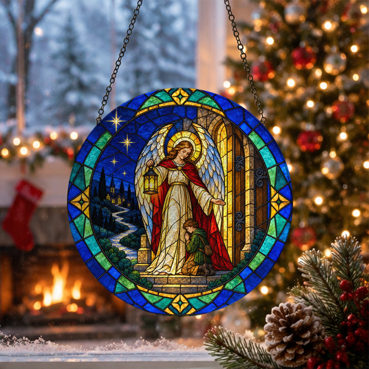 Angele Dei 5 Glass Suncatcher - Catholic Suncatcher, close-up of the print