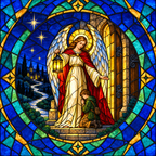 Angele Dei 5 Glass Suncatcher - Catholic Suncatcher, scale reference
