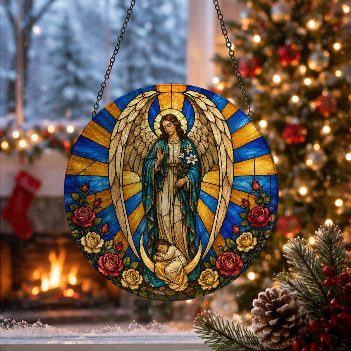 Angele Dei Glass Suncatcher - Catholic Suncatcher, close-up of the print