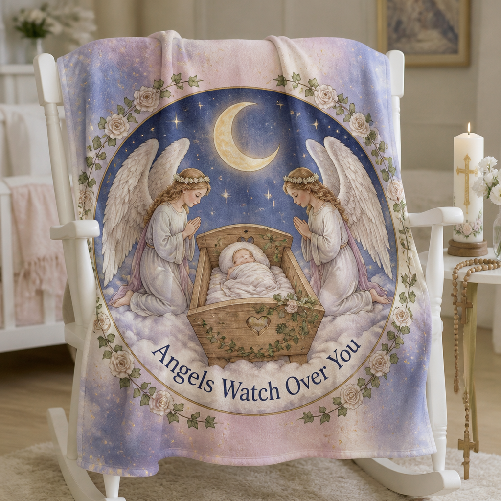Angels Over The Cradle Fleece Blanket - Christian Blanket, front view